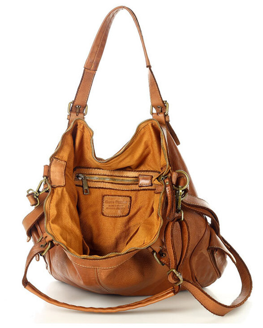 MARCO MAZZINI Miejska torba skórzana z regulowaną rączką old leather handmade camel