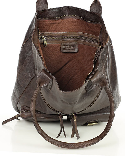 Duża torba shopper z przegródkami skóra naturalna - MARCO MAZZINI ciemny brąz