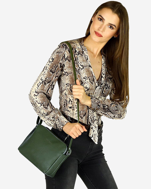 MARCO MAZZINI Torebka skórzana crossbody listonoszka dwie komory zielony forest