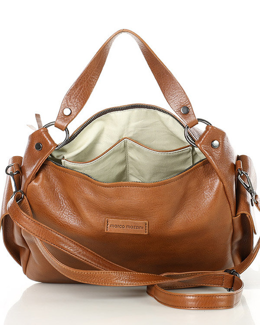 Luksusowa torebka kuferek na ramię skóra naturalna MARCO MAZZINI camelowa