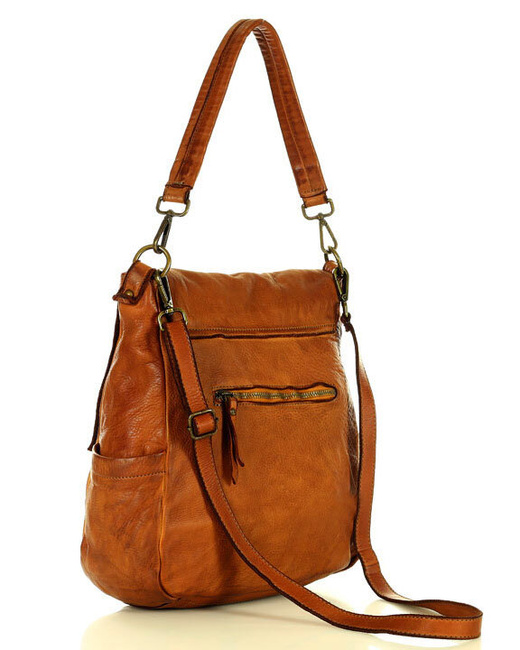 Wygodna torba damska na ramię skóra naturalna vera pelle - MARCO MAZZINI brąz karmel