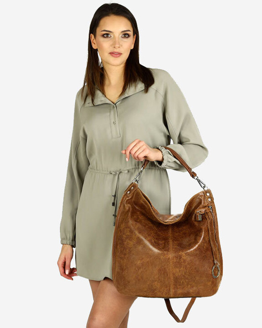 Torebka skórzana ponadczasowy design worek na ramię XL hobo leather bag - MARCO MAZZINI brąz