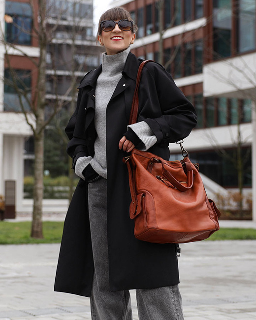 MARCO MAZZINI Miejska torba skórzana z regulowaną rączką old leather handmade camel