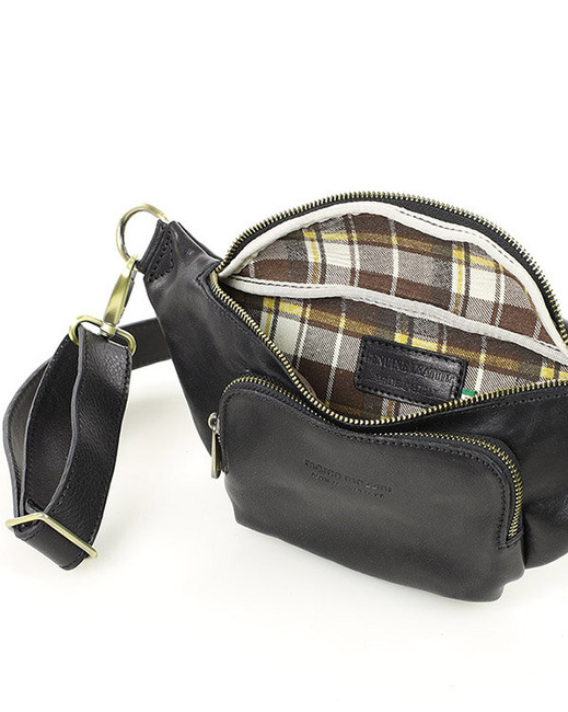 Torebka nerka na szerokim pasku skórzana premium pelle - MARCO MAZZINI czarna