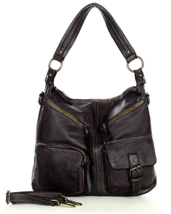 Torebka skórzana na ramię pockets old pelle lavata - MARCO MAZZINI ciemny brąz