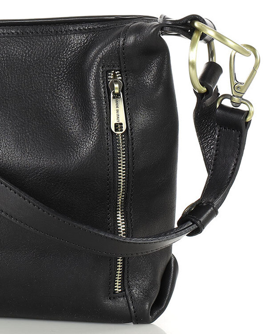 Luksusowa torebka skórzana na długim pasku z regulacją - MARCO MAZZINI czarna