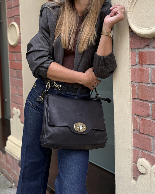 Legendarna torebka skórzana na ramię 2 w 1 genuine lether - MARCO MAZZINI czarna