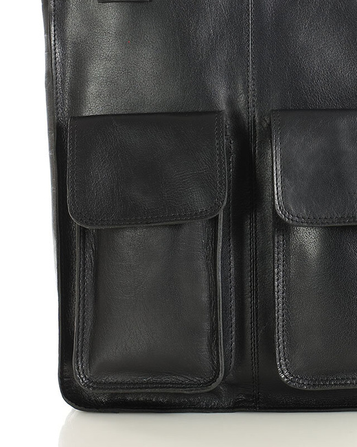 Torebka z kieszonkami skórzana dobrze zorganizowany shopper - MARCO MAZZINI czarny