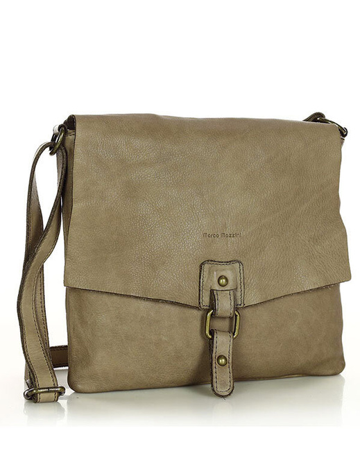 Torebka skórzana listonoszka stylowy minimalizm ala messenger leather bag - MARCO MAZZINI beż taupe