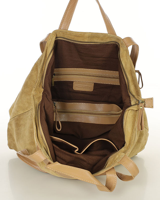 Duża torba zamszowa skórzana podwójne rączki - MARCO MAZZINI beżowa