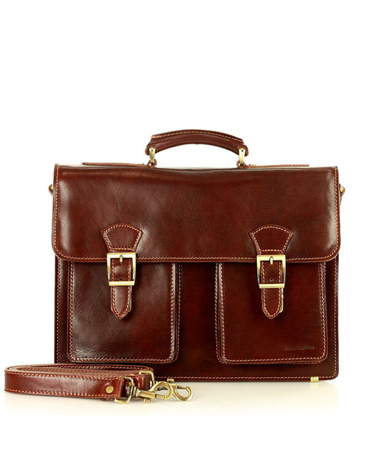 Teczka męska vintage handmade MARCO MAZZINI - skóra naturalna - CIRO Classic brązowa