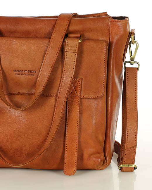 Torba skórzana shopper biznesowy z przegrodą - MARCO MAZZINI brąz camel
