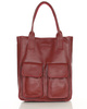 Torebka skórzany shopper bag z kieszeniami - MARCO MAZZINI ciemny czerwony