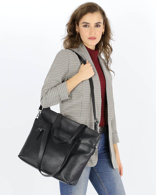 Torebka damska worek hobo bag skóra naturalna - MARCO MAZZINI czarna