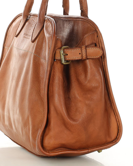 Kultowa torebka typu kuferek z włoskiej skóry naturalnej - MARCO MAZZINI brąz camel