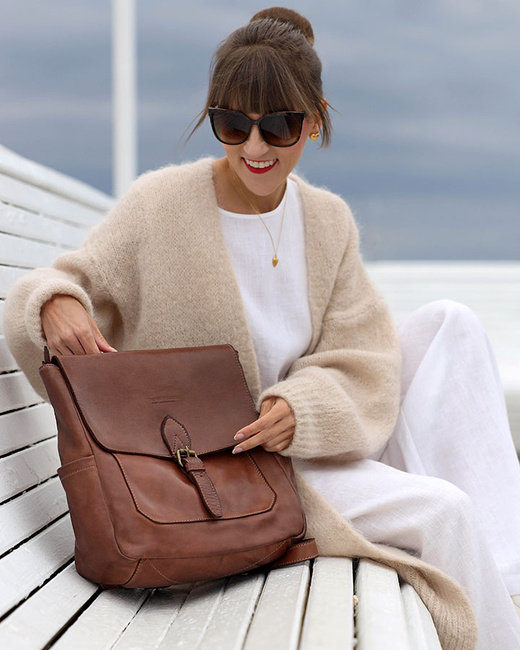 Plecak skórzany handmade z kieszeniami - MARCO MAZZINI czekoladowy brąz