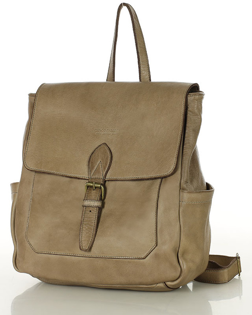 Plecak skórzany handmade z kieszeniami - MARCO MAZZINI beż cappuccino