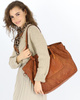 Oryginalna torebka pleciona damska skórzany shopper bag - MARCO MAZZINI brąz camel