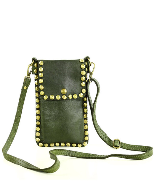 Torebka na telefon z dżetami skórzana phone case - MARCO MAZZINI zielony