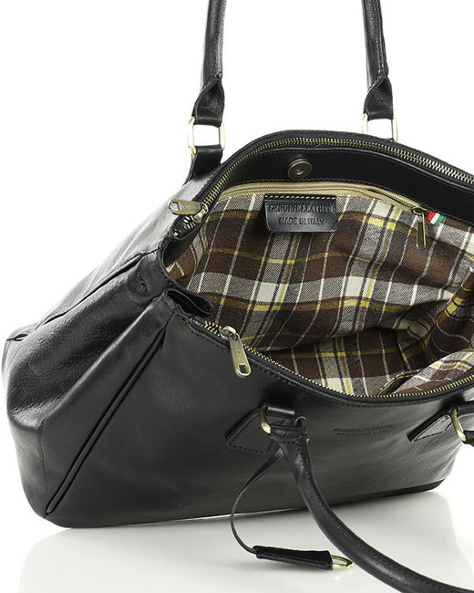 Torebka skórzana dwukomorowa kuferek premium - MARCO MAZZINI czarny