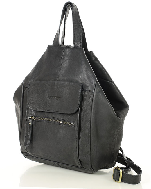 Czarny skórzany plecak damski z bezpiecznym dostępem do wnętrza – MARCO MAZZINI