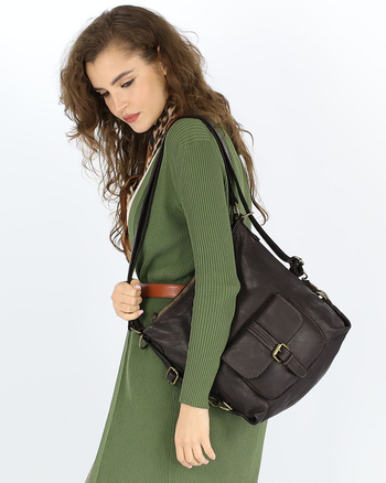 Torba skórzana dla wymagających z opcją plecak old school leather bag - MARCO MAZZINI ciemny brąz caffe