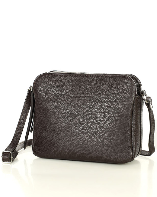Torebka skórzana crossbody listonoszka dwie komory - MARCO MAZZINI ciemny brąz
