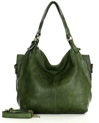 Torba skórzana wysokogatunkowa na ramię styl miejski shoulder leather bag - MARCO MAZZINI zielona