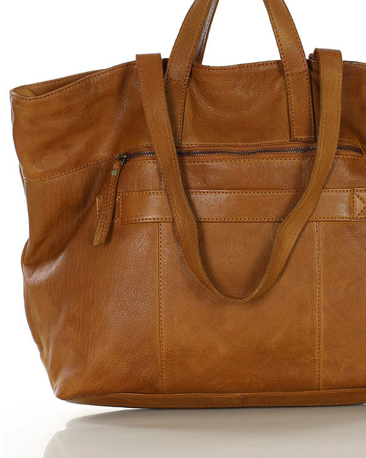 Duża torba shopper skórzana podwójne rączki - MARCO MAZZINI brąz camel