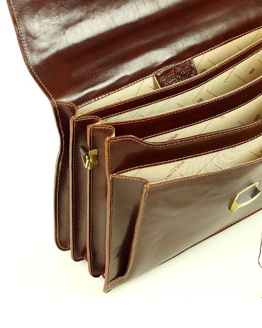 Teczka męska skórzana MARCO MAZZINI handmade - ROBERTO Classic brązowa