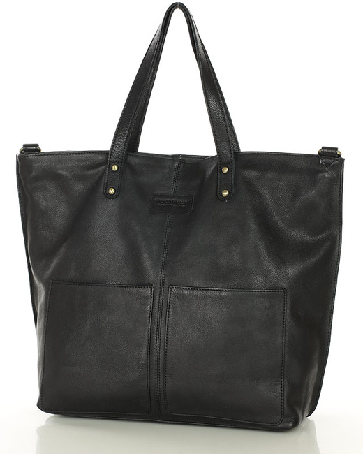 Torebka skórzana czarna duża typu shopper - MARCO MAZZINI