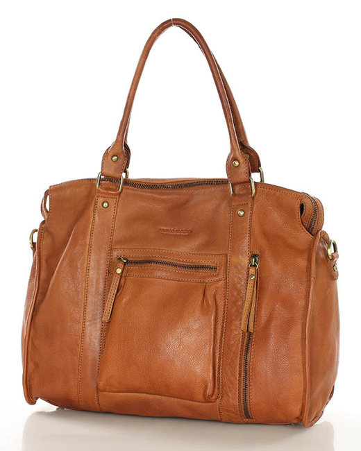 Torebka skórzany kuferek vintage old pelle MARCO MAZZINI brąz camel