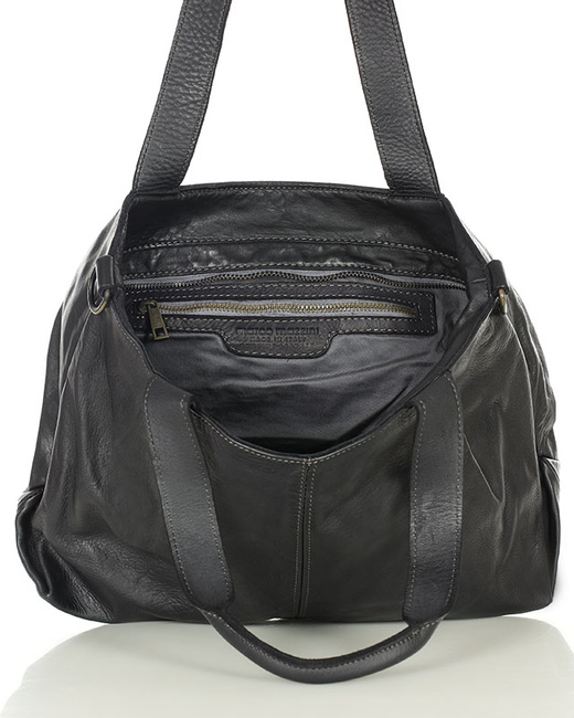 Torebka kuferek skórzana na ramię z miękkiej skóry MARCO MAZZZINI czarna