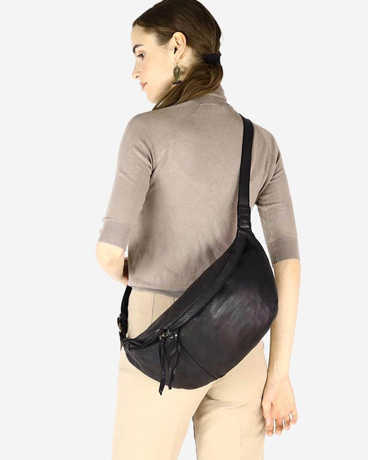 Uniwersalna torebka nerka półksiężyc crossbody runway - skóra naturalna Marco Mazzini czarny
