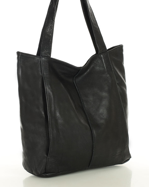 Miękka torba typu shopper skórzana na ramię - MARCO MAZZINI - czarny