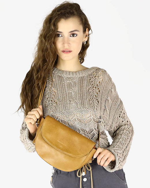 Torebka damska półokrągła listonoszka skórzana MARCO MAZZINI brąz camel