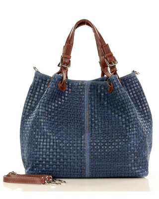 Modna torebka damska skórzany koszyk MARCO MAZZINI granatowa