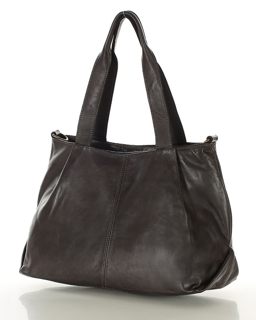 Torebka kuferek skórzana na ramię z miękkiej skóry MARCO MAZZZINI ciemny brąz