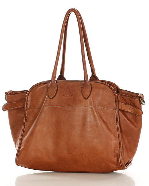 Kultowa torebka typu kuferek z włoskiej skóry naturalnej - MARCO MAZZINI brąz camel