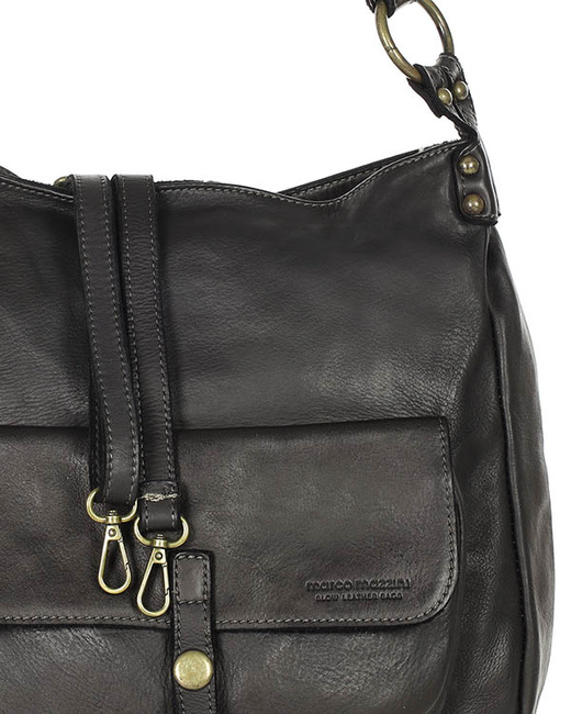 Torebka worek skóra naturalna hobo bag - MARCO MAZZINI czarna