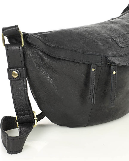 Duża nerka skórzana torebka przez ramię półksiężyc - MARCO MAZZINI czarna