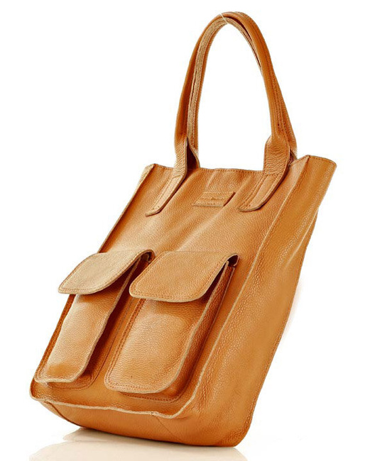 Torebka skórzany shopper bag z kieszeniami - MARCO MAZZINI Ravenna brąz camel