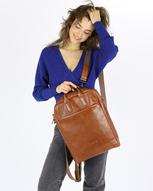 Elegancki plecak damski duży torba skórzana premium MARCO MAZZINI kamelowy