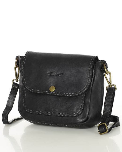 Torebka listonoszka z miękkiej skóry półksiężyc - MARCO MAZZINI czarna