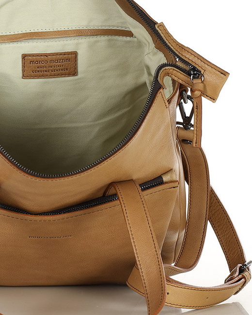 Luksusowa torebka shopperka aktówka skórzana MARCO MAZZINI beżowa