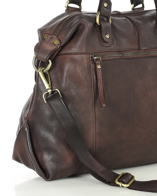 Shopper bag torebka skórzana A4 do pracy - MARCO MAZZINI ciemny brąz