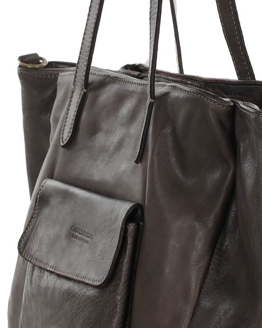 Torebka damska trzykomorowa shopperka skórzana - MARCO MAZZINI ciemny brąz