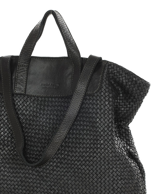 Torba damska pleciona shopper & shoulder leather bag - MARCO MAZZINI czarna