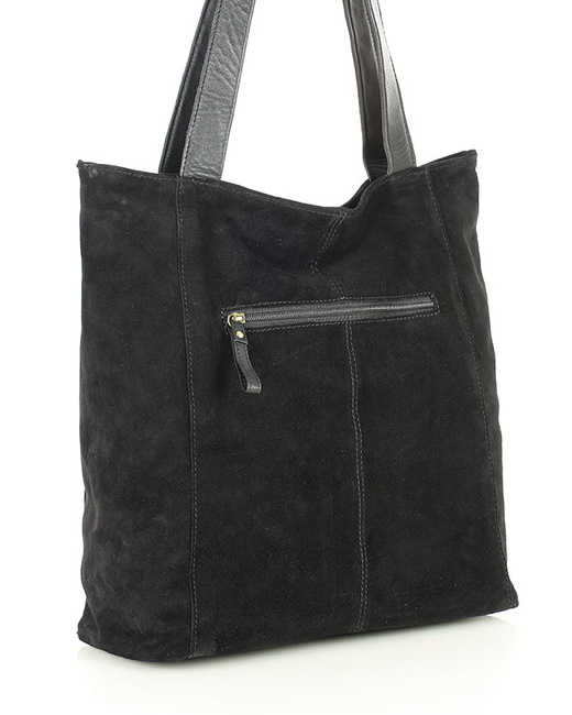 Miękka torba zamszowa skórzana shopper na ramię - MARCO MAZZINI - czarny