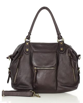 Torba biznesowa bowling retro bag skórzana - MARCO MAZZINI ciemny brąz caffe